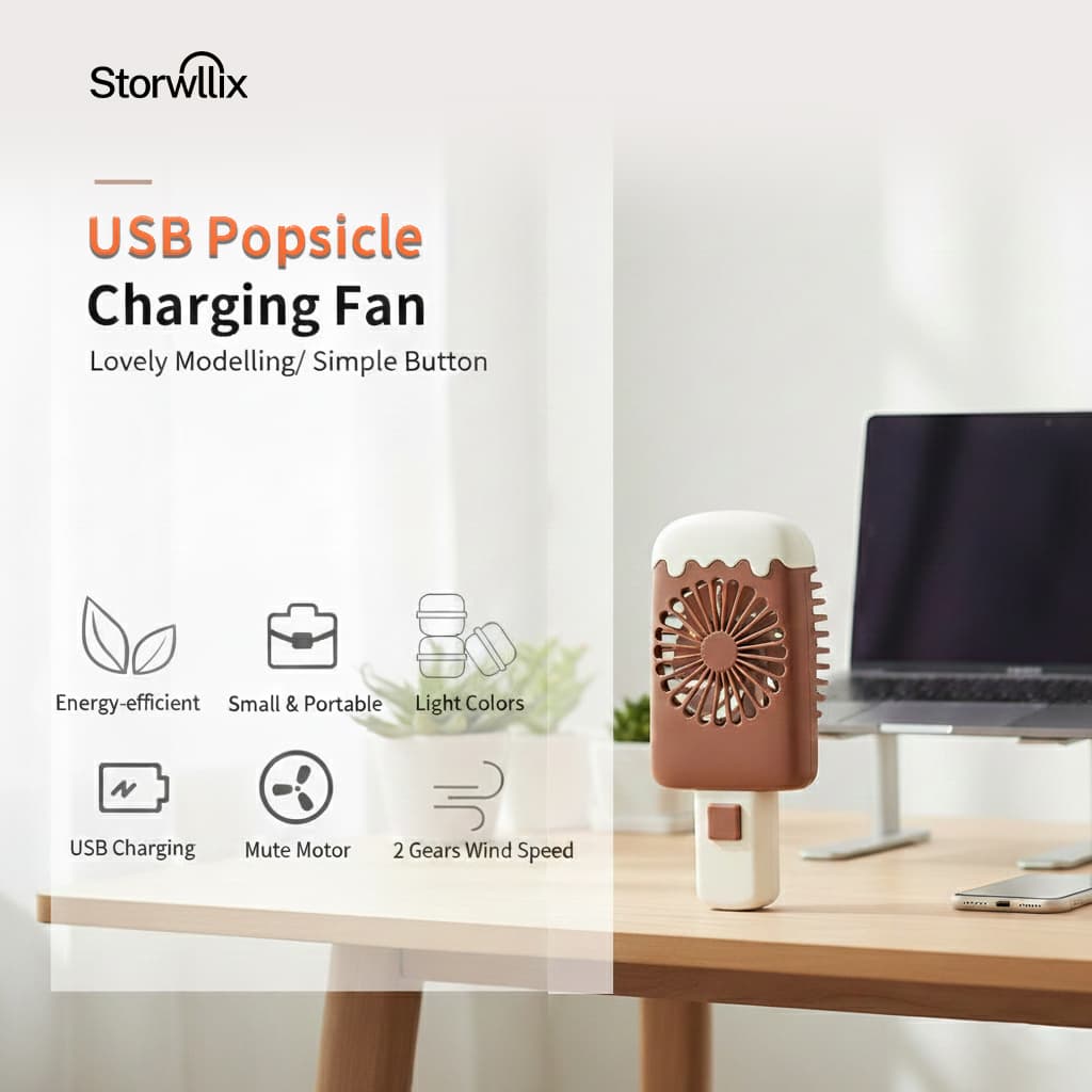 Mini icecream shape fan with USB charging and popsicle design from a trusted store.