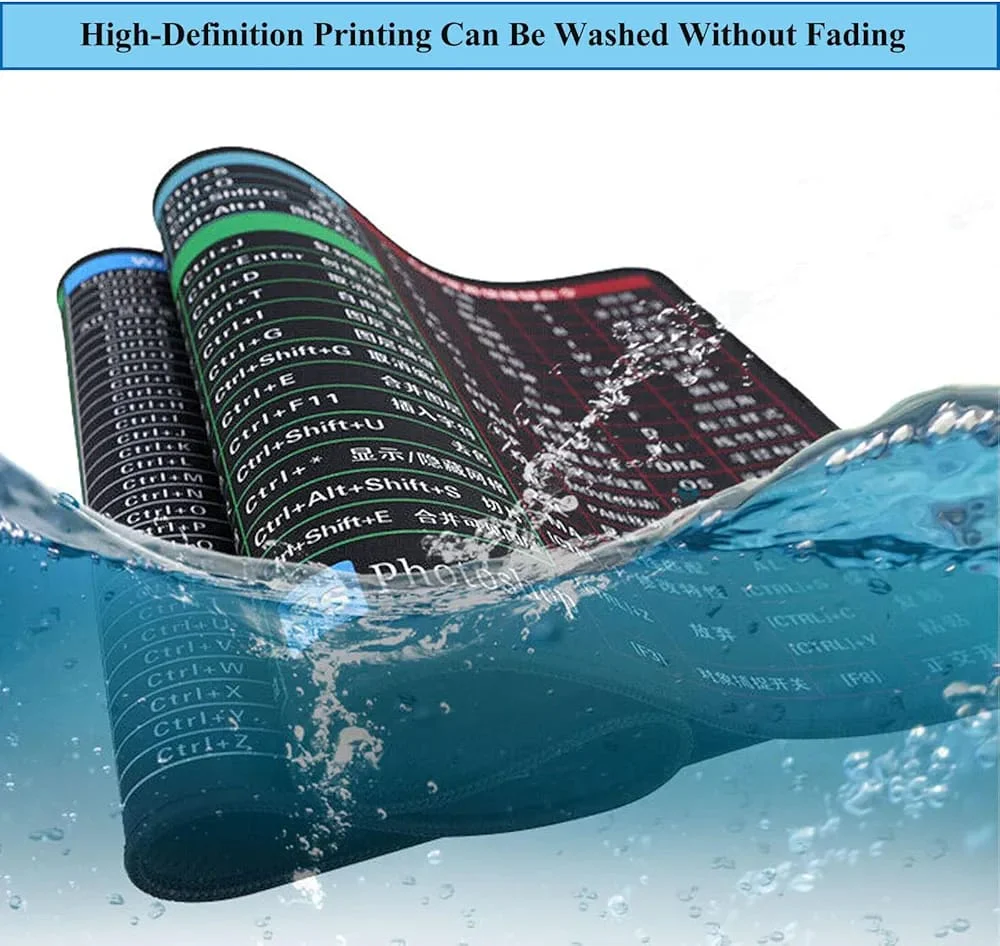 Durable and washable original product keyboard shortcut mat with high-definition printing that does not fade.