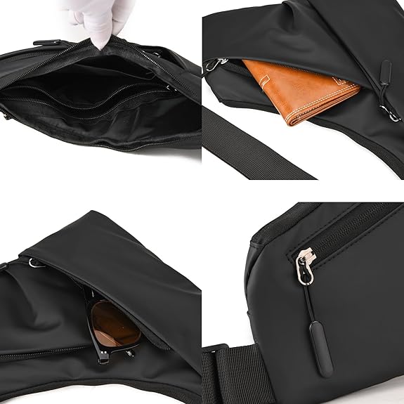 Close-up details of the premium zippers and stitching on the anti theft chest bag from our trusted store.