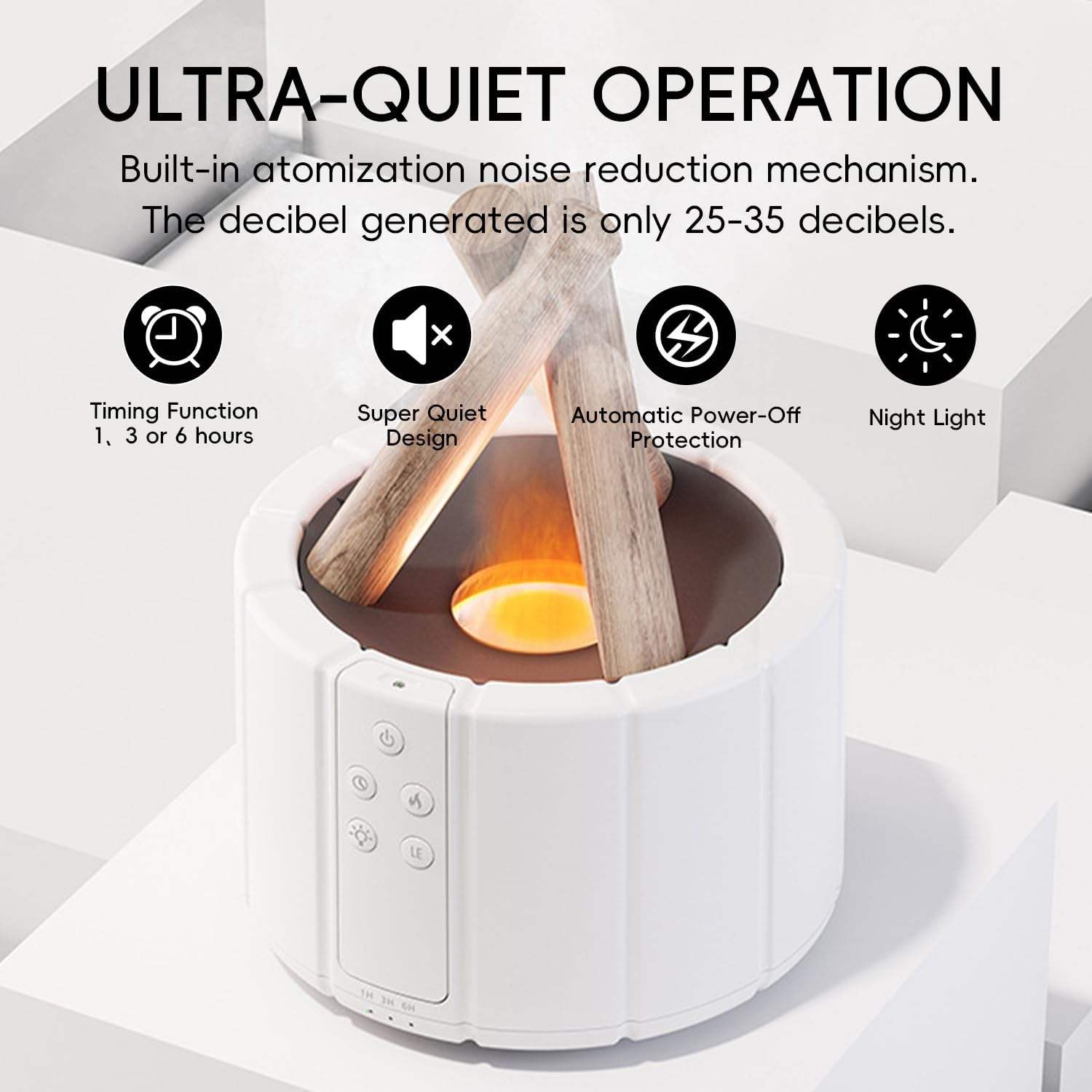 Ultra-quiet bonfire aroma diffuser original product with timing function and night light.
