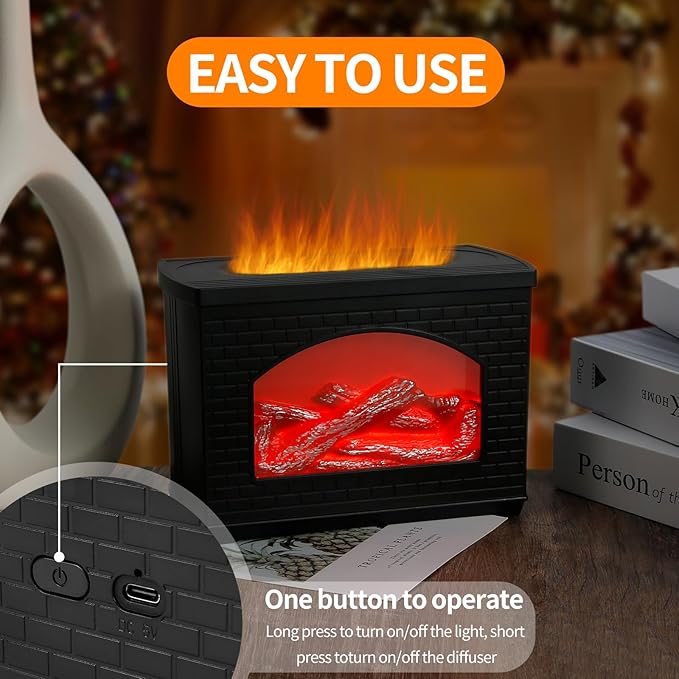 Easy to use fireplace design flame humidifier lamp with one button operation icon from a trusted store.