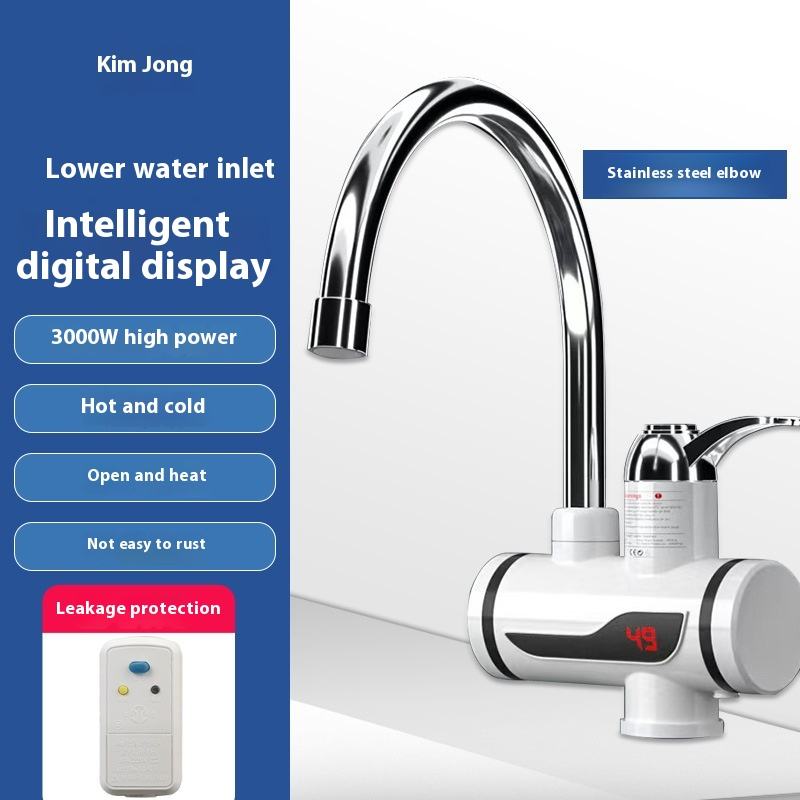 Electric instant faucet features including 3000W high power, leakage protection, and intelligent digital display.