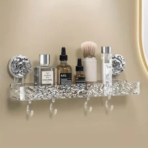 acrylic suction shelf pakistan, wall mounted suction shelf, punch free bathroom shelf, transparent acrylic organizer, drill free wall shelf, bathroom wall storage rack