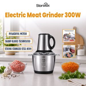 Storwllix electric meat grinder stainless steel with powerful copper motor and sharp blades from a trusted store.