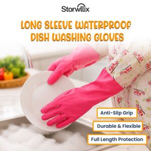 Storwllix teal silicone waterproof rubber gloves for kitchen cleaning with built in scrubber bristles from a trusted store.