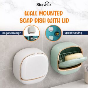 Storwllix white and green wall mounted soap dish with lid showing elegant flip open design from a trusted store.