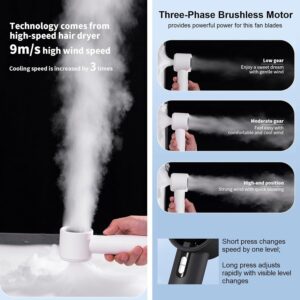 Multi-angle adjustable portable mini fan usb rechargeable standing on a flat table surface from a trusted store.